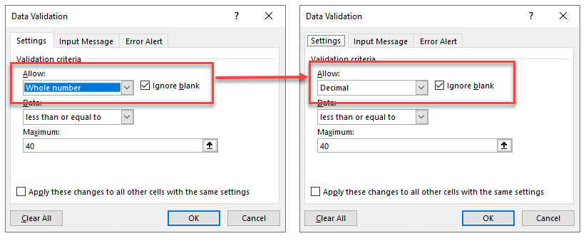 change data validation