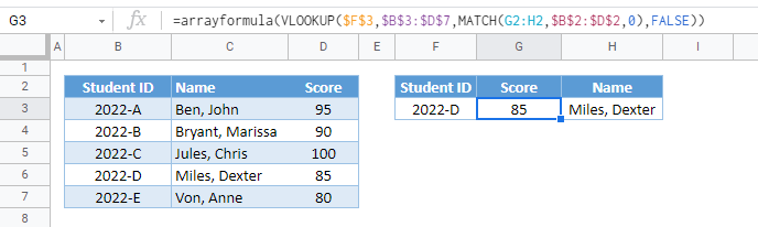 arrayformula gsheets