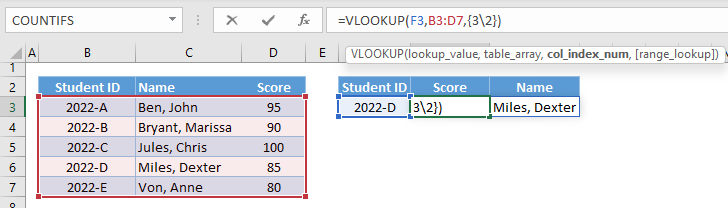 vlookup array formula step3 backslash