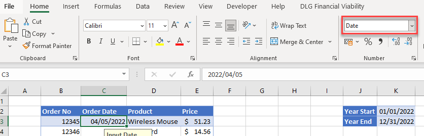 DatavalidationDates date format