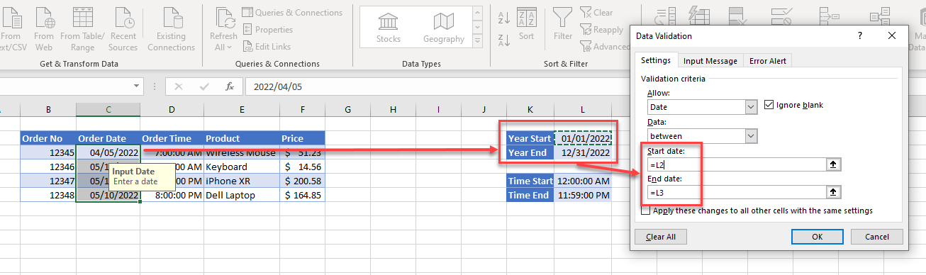 Datavalidationchange datetime