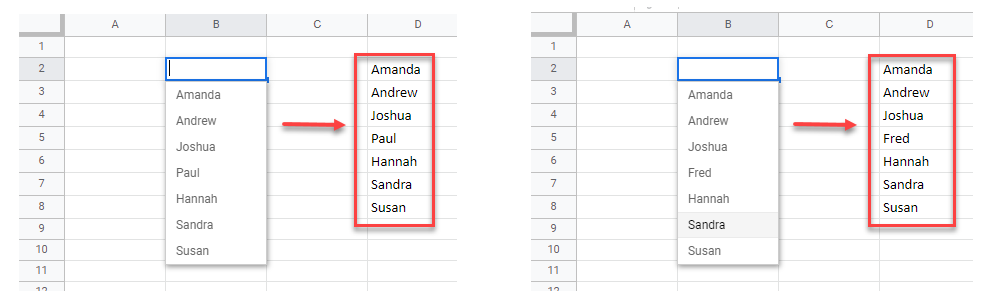 dropdown gs amend cells