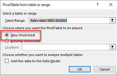 pivot table new ws