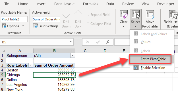 pivottable select all