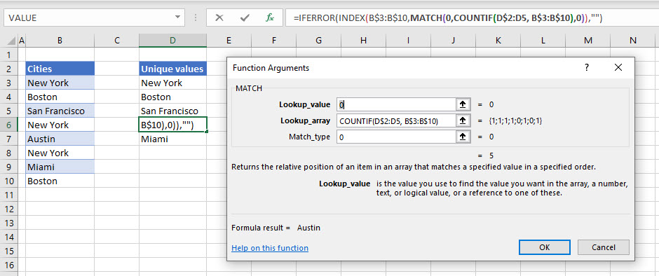 unique values match row