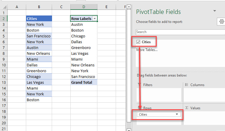 unique values pivot 3