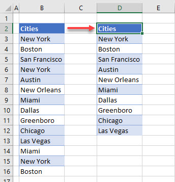 unique values advanced filter result