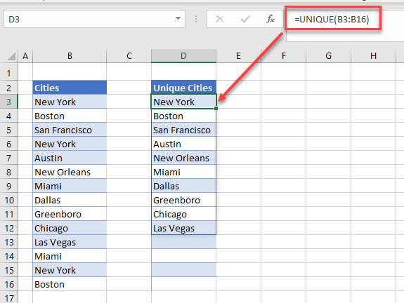 unique values list values