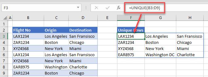 unique values multiple columns result