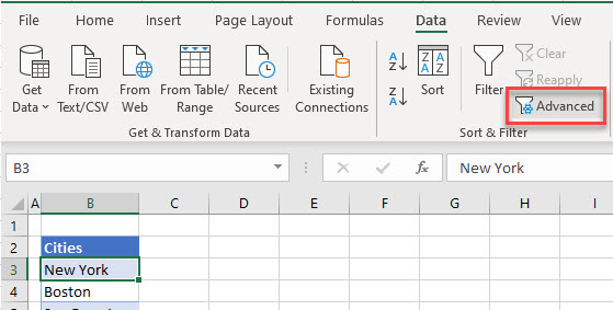 unique values ribbon filter