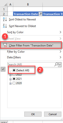 filterbydate clear filter