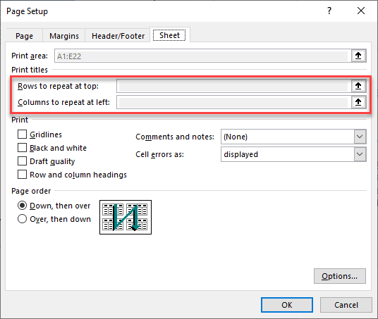 printing problems sheet rows